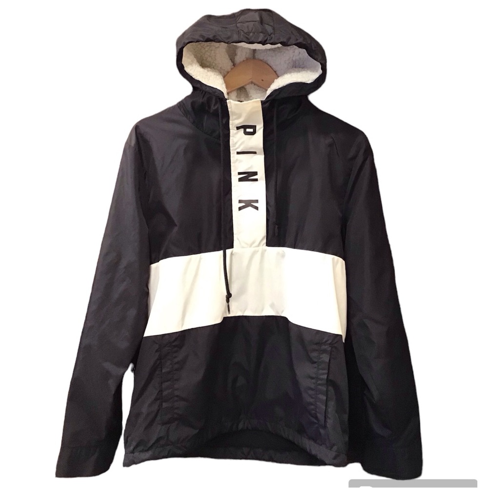 Pink Victoria’s Secret Windbreaker Hooded 1/2 Zip Pullover Anorak Jacket XS